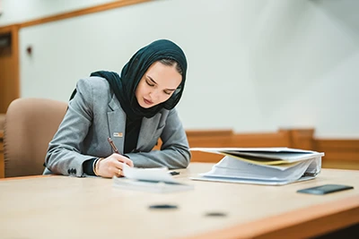Law student in courtroom